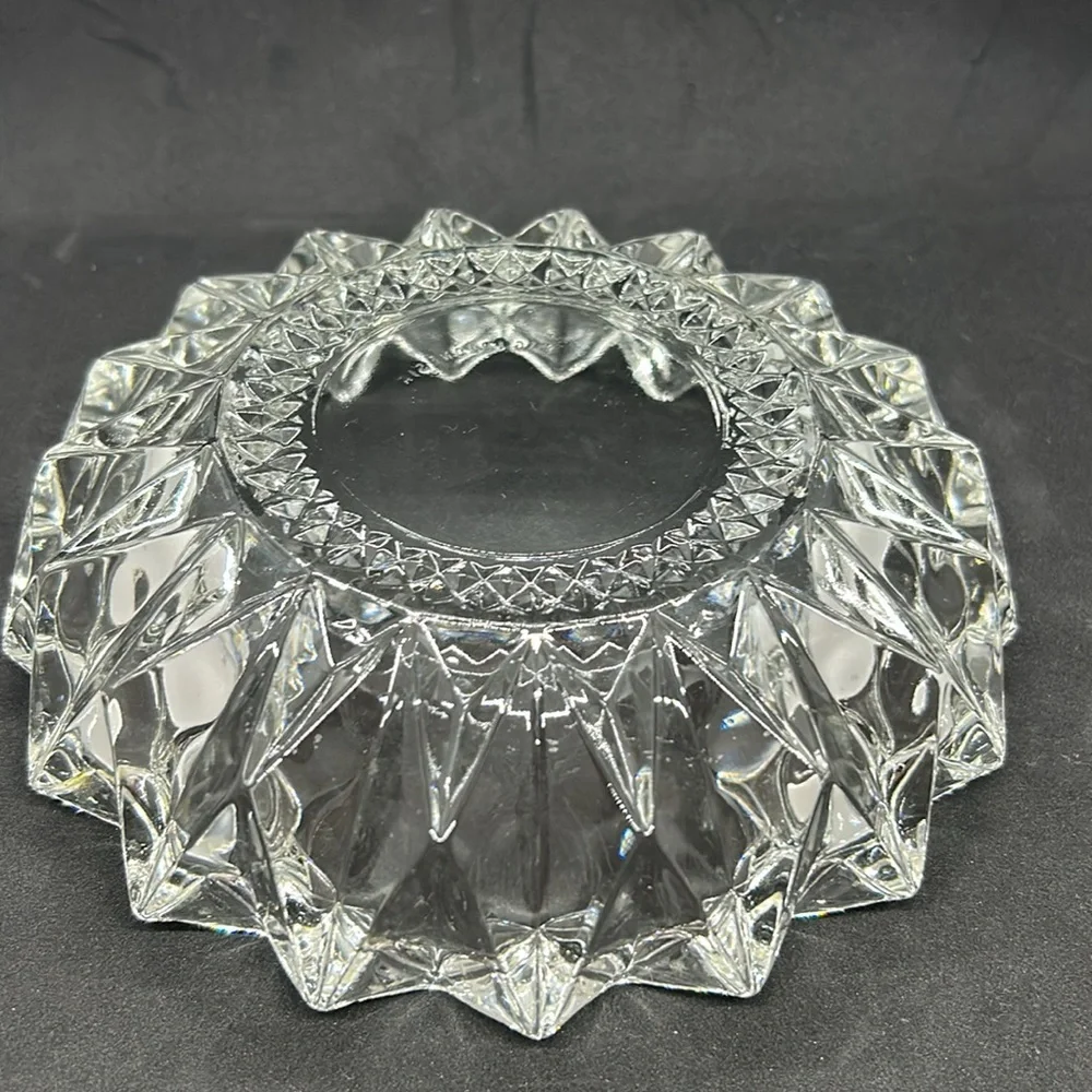 Vintage KIG Indonesia Diamond Pressed Glass Clear Round Ashtray Heavy Cigar